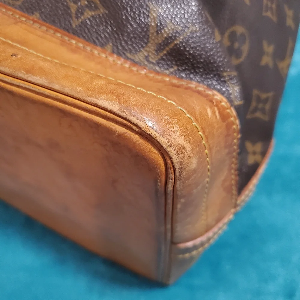 Louis Vuitton Brown Monogram Bucket Bag with Pink & Blue Scarf Accent
